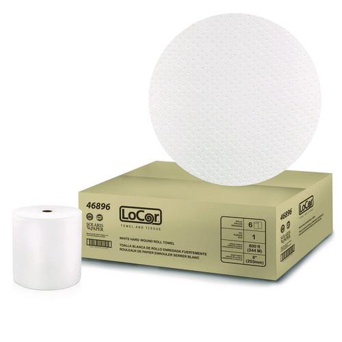 Image of LoCor® 46896 Hard Wound Roll Towel, 1-Ply, 8" x 800 ft, White, 6 Rolls/Carton