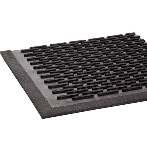 Image of Crown TD 0046BK Crown-Tred Indoor/Outdoor Scraper Mat, Black Loop-Twist Ribbed Rubber Surface, 43.75" x 66.75"