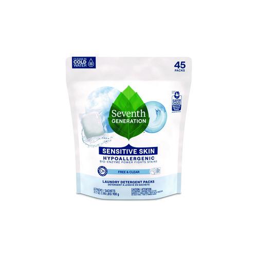 Image of Seventh Generation® 22977CT Natural Laundry Detergent Packs, Powder, Unscented, 45 Packets/pack, 8/carton