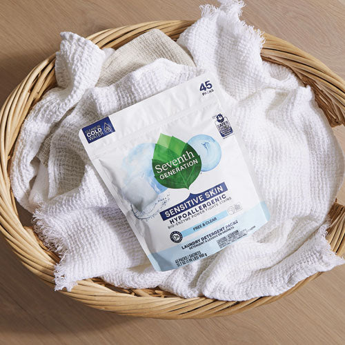 Image of Seventh Generation® 22977CT Natural Laundry Detergent Packs, Powder, Unscented, 45 Packets/pack, 8/carton