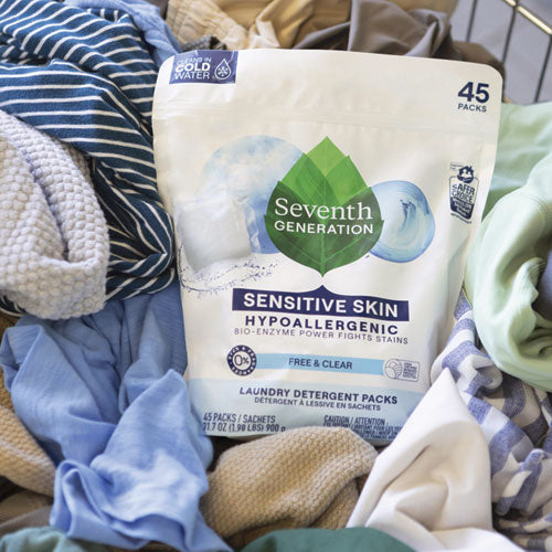 Image of Seventh Generation® 22977CT Natural Laundry Detergent Packs, Powder, Unscented, 45 Packets/pack, 8/carton