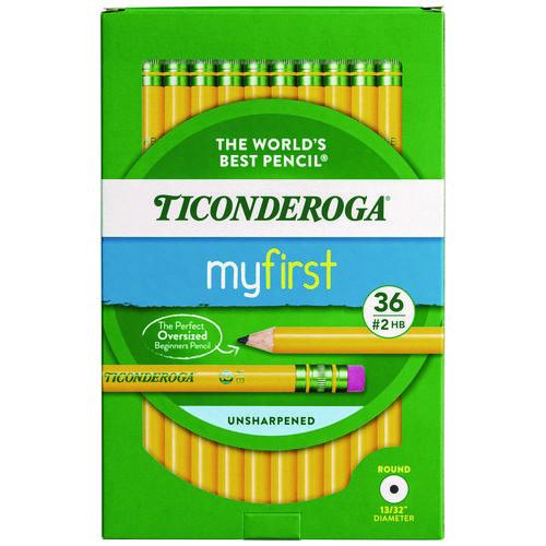 Image of Ticonderoga® X33336 My First Woodcase Pencil with Eraser, 3.6 mm, HB (#2), Black Lead, Yellow Barrel, 36/Pack