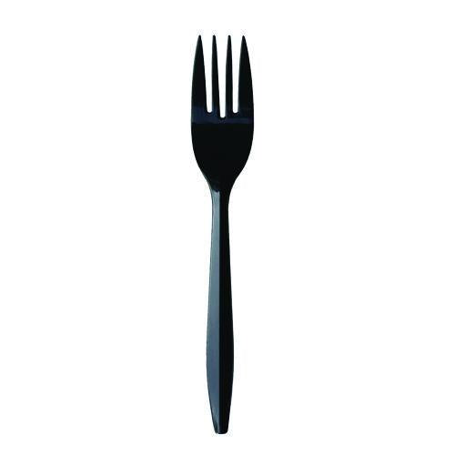 Image of Boardwalk® BWKFORKBLPPIW Mediumweight Wrapped Polypropylene Cutlery, Fork, Plastic, Black, 1,000/Carton