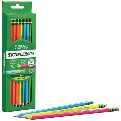 Image of Ticonderoga® X13018 Pre-Sharpened Pencil, 2.2 mm, HB (#2), Black Lead, Neon Assorted Barrel Colors, 18/Pack