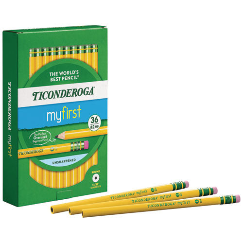 Image of Ticonderoga® X33336 My First Woodcase Pencil with Eraser, 3.6 mm, HB (#2), Black Lead, Yellow Barrel, 36/Pack