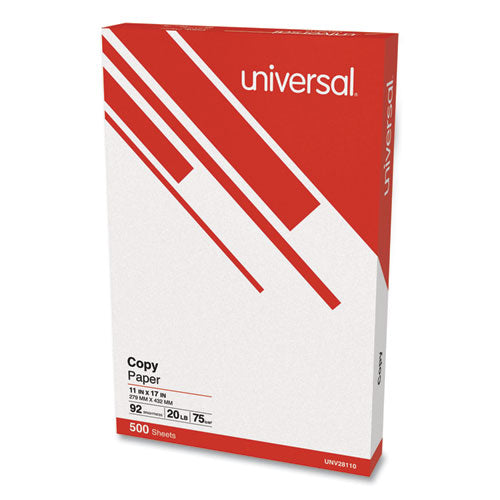 Image of Universal® UNV28110 Copy Paper, 92 Bright, 20 lb Bond Weight, 11 x 17, White, 500 Sheets/Ream, 5 Reams/Carton