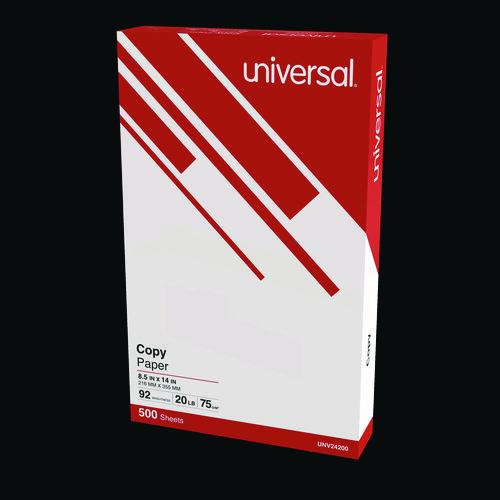 Image of Universal® UNV24200 Legal Size Copy Paper, 92 Bright, 20 lb Bond Weight, 8.5 x 14, White, 500 Sheets/Ream, 10 Reams/Carton