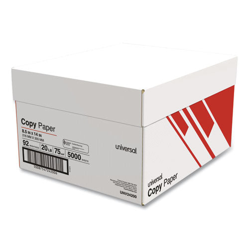 Image of Universal® UNV24200 Legal Size Copy Paper, 92 Bright, 20 lb Bond Weight, 8.5 x 14, White, 500 Sheets/Ream, 10 Reams/Carton