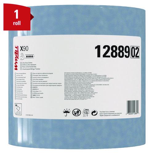 Image of WypAll® 12889 X90 Cloths, Jumbo Roll, 2-Ply, 12.4 x 12.2, Blue Denim, 450/Roll