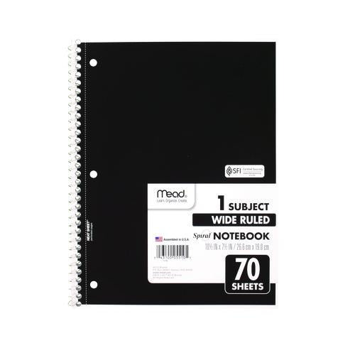 Image of Mead® 05510 Spiral Notebook, One-Subject, Wide/Legal Rule, Randomly Assorted Cover Color, (70) 10.5" x 7.5" Sheets