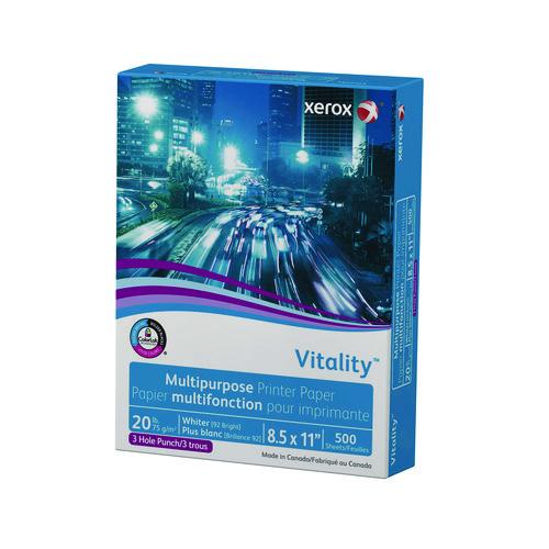 Image of xerox 3R02641 Vitality Multipurpose Print Paper, 92 Bright, 3-Hole, 20 lb Bond Weight, 8.5 x 11, 500 Sheets/Ream, 10 Reams/Carton