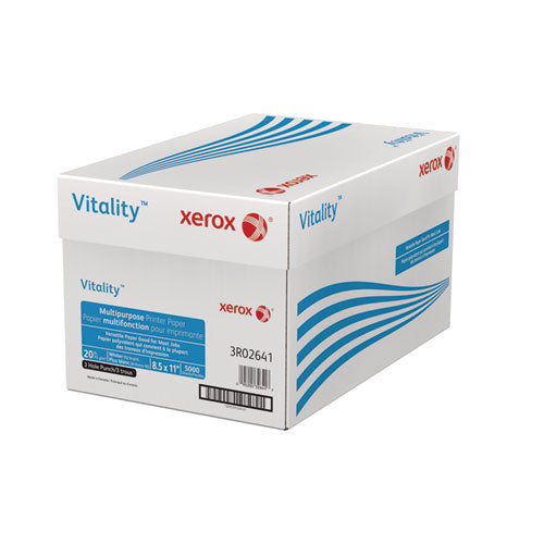 Image of xerox 3R02641 Vitality Multipurpose Print Paper, 92 Bright, 3-Hole, 20 lb Bond Weight, 8.5 x 11, 500 Sheets/Ream, 10 Reams/Carton