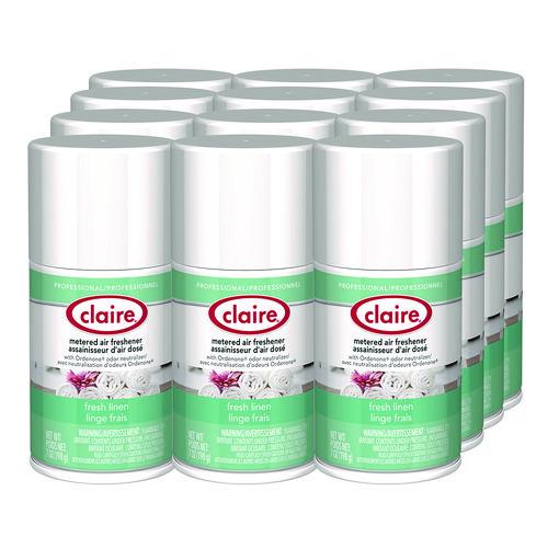 Image of Claire® 1000003942 Metered Air Freshener, Fresh Linen, 11 oz Aerosol Spray, 12/Carton