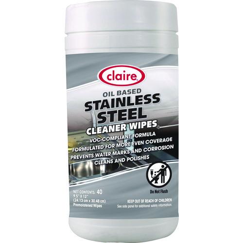 Image of Claire® 1000002541 Stainless Steel Cleaner Wipes, 9.5 x 12, Citrus, Purple, 40 Wipes/Canister, 6 Canisters/Carton