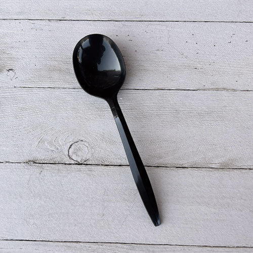 Image of Boardwalk® BWKSOUPBLMW Mediumweight Polypropylene Cutlery, Soup Spoon, Plastic, Black, 1,000/Carton