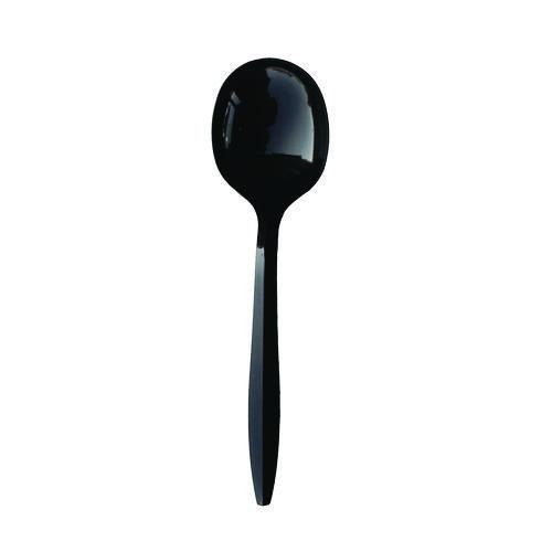 Image of Boardwalk® BWKSOUPBLMW Mediumweight Polypropylene Cutlery, Soup Spoon, Plastic, Black, 1,000/Carton