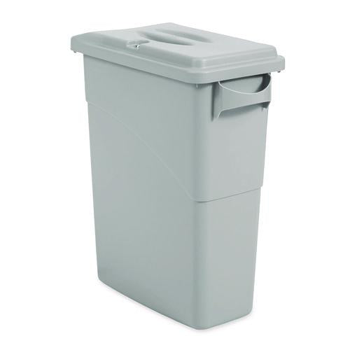 Image of Rubbermaid® Commercial FG9W1500LGRAY Slim Jim Confidential Document Waste Receptacle with Lid, 23 gal, Light Gray