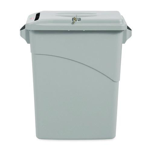 Image of Rubbermaid® Commercial FG9W1500LGRAY Slim Jim Confidential Document Waste Receptacle with Lid, 23 gal, Light Gray
