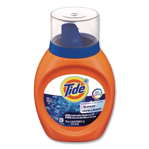 Image of TideÂ® Plus Bleach Alternative Liquid Laundry Detergent, HE Compatible, 16 Loads, Original Scent, 25 oz Bottle, 6/Carton