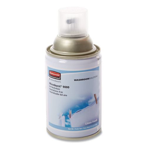 Image of Rubbermaid® Commercial FG4012441 Tc Microburst 9000 Air Freshener Refill, Linen Fresh, 5.3 Oz Aerosol Spray, 4/carton