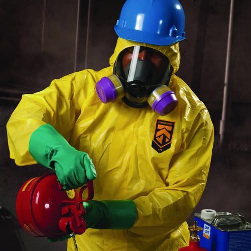 Image of KleenGuard 09816 A70 Chemical Spray Protection Coveralls, Elastic Wrists, Ankles, Hood, 3X-Large, Yellow, 12/Carton