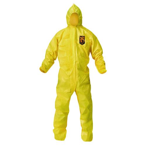 Image of KleenGuard 09816 A70 Chemical Spray Protection Coveralls, Elastic Wrists, Ankles, Hood, 3X-Large, Yellow, 12/Carton