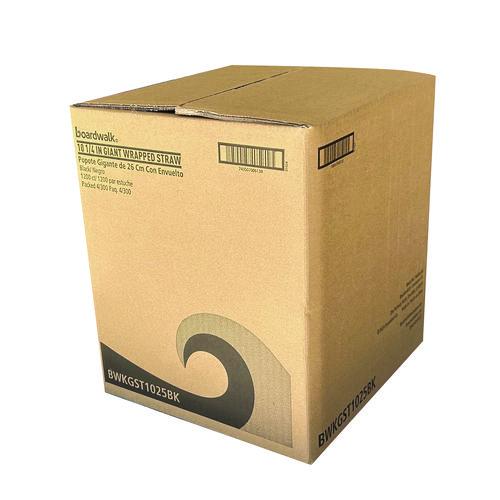 Image of Boardwalk® BWKGST1025BK Wrapped Giant Straws, 10.25", Polypropylene, Black, 300/Pack, 4 Packs/Carton