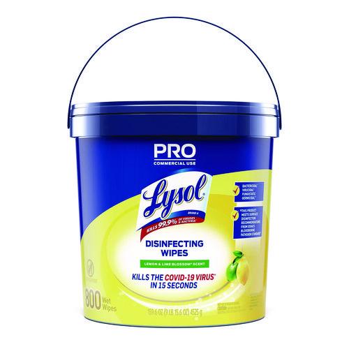 Image of LYSOL® Brand 19200-99856 Professional Disinfecting Wipe Bucket, 1-Ply, 6 x 8, Lemon and Lime Blossom, White, 800 Wipes/Bucket, 2 Buckets/Carton