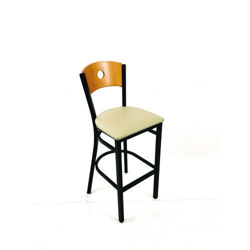 Image of JMC Furniture CRBBVTAUD Circle Series Barstool, Supports Up to 300 lb, 28.5" Seat Height, Taupe Seat, Natural Back, Black Base