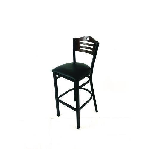 Image of JMC Furniture EBBVBLKC Eagle Series Barstool, Supports Up to 300 lb, 28.5" Seat Height, Black Seat, Dark Walnut Back, Black Base