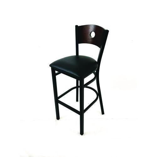 Image of JMC Furniture CRBBVBLKC Circle Series Barstool, Supports Up to 300 lb, 28.5" Seat Height, Black Seat, Dark Walnut Back, Black Base