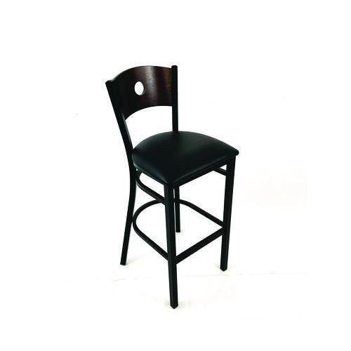 Image of JMC Furniture CRBBVBLKC Circle Series Barstool, Supports Up to 300 lb, 28.5" Seat Height, Black Seat, Dark Walnut Back, Black Base