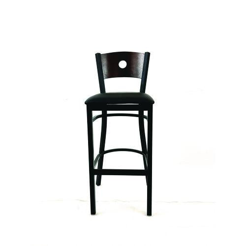 Image of JMC Furniture CRBBVBLKC Circle Series Barstool, Supports Up to 300 lb, 28.5" Seat Height, Black Seat, Dark Walnut Back, Black Base