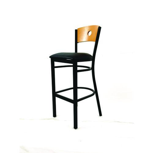 Image of JMC Furniture CRBBVBLKD Circle Series Barstool, Supports Up to 300 lb, 28.5" Seat Height, Black Seat, Natural Back, Black Base