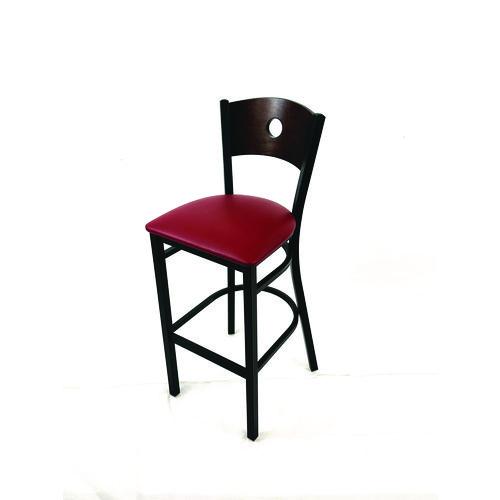 Image of JMC Furniture CRBBVBURC Circle Series Barstool, Supports Up to 300 lb, 28.5" Seat Height, Burgundy Seat, Dark Walnut Back, Black Base