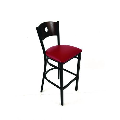 Image of JMC Furniture CRBBVBURC Circle Series Barstool, Supports Up to 300 lb, 28.5" Seat Height, Burgundy Seat, Dark Walnut Back, Black Base