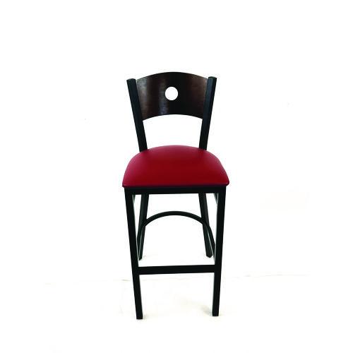 Image of JMC Furniture CRBBVBURC Circle Series Barstool, Supports Up to 300 lb, 28.5" Seat Height, Burgundy Seat, Dark Walnut Back, Black Base