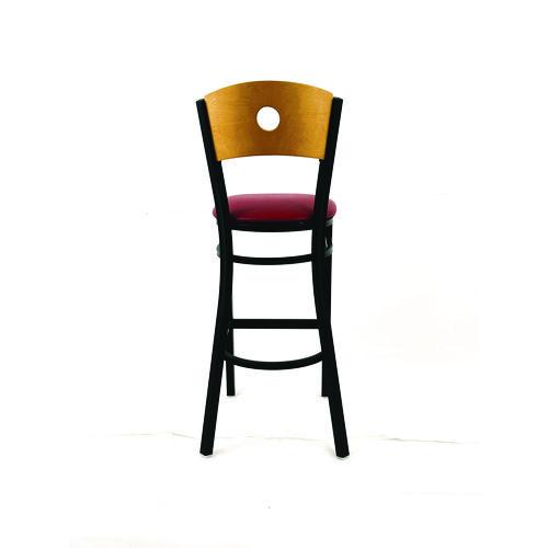 Image of JMC Furniture CRBBVBURD Circle Series Barstool, Supports Up to 300 lb, 28.5" Seat Height, Burgundy Seat, Natural Back, Black Base