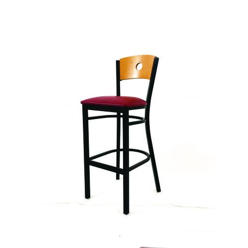Image of JMC Furniture CRBBVBURD Circle Series Barstool, Supports Up to 300 lb, 28.5" Seat Height, Burgundy Seat, Natural Back, Black Base