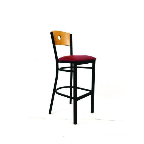 Image of JMC Furniture CRBBVBURD Circle Series Barstool, Supports Up to 300 lb, 28.5" Seat Height, Burgundy Seat, Natural Back, Black Base