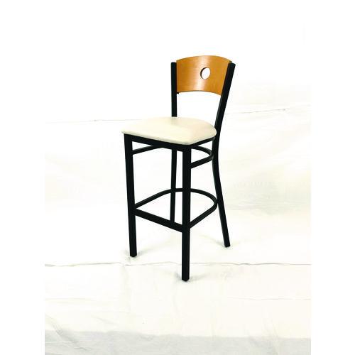 Image of JMC Furniture CRBBVCRMD Circle Series Barstool, Supports Up to 300 lb, 28.5" Seat Height, Cream Seat, Natural Back, Black Base