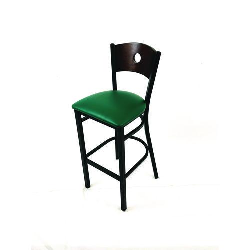 Image of JMC Furniture CRBBVGRNC Circle Series Barstool, Supports Up to 300 lb, 28.5" Seat Height, Green Seat, Dark Walnut Back, Black Base