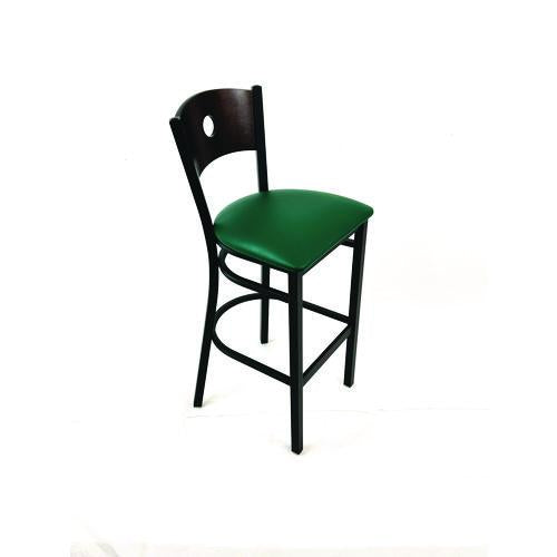 Image of JMC Furniture CRBBVGRNC Circle Series Barstool, Supports Up to 300 lb, 28.5" Seat Height, Green Seat, Dark Walnut Back, Black Base
