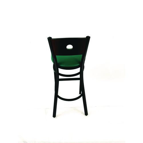 Image of JMC Furniture CRBBVGRNC Circle Series Barstool, Supports Up to 300 lb, 28.5" Seat Height, Green Seat, Dark Walnut Back, Black Base