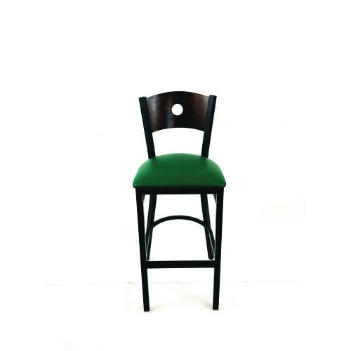 Image of JMC Furniture CRBBVGRNC Circle Series Barstool, Supports Up to 300 lb, 28.5" Seat Height, Green Seat, Dark Walnut Back, Black Base