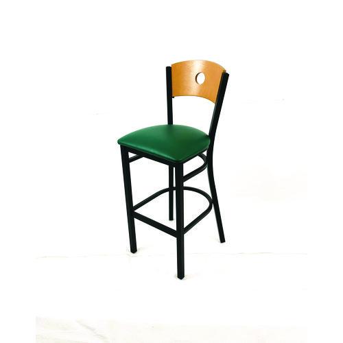 Image of JMC Furniture CRBBVGRND Circle Series Barstool, Supports Up to 300 lb, 28.5" Seat Height, Green Seat, Natural Back, Black Base