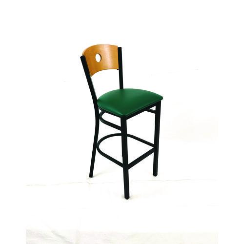Image of JMC Furniture CRBBVGRND Circle Series Barstool, Supports Up to 300 lb, 28.5" Seat Height, Green Seat, Natural Back, Black Base