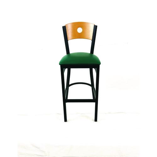 Image of JMC Furniture CRBBVGRND Circle Series Barstool, Supports Up to 300 lb, 28.5" Seat Height, Green Seat, Natural Back, Black Base