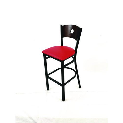 Image of JMC Furniture CRBBVREDC Circle Series Barstool, Supports Up to 300 lb, 28.5" Seat Height, Red Seat, Dark Walnut Back, Black Base