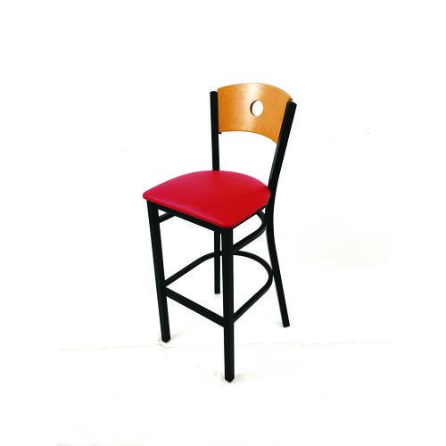 Image of JMC Furniture CRBBVREDD Circle Series Barstool, Supports Up to 300 lb, 28.5" Seat Height, Red Seat, Natural Back, Black Base